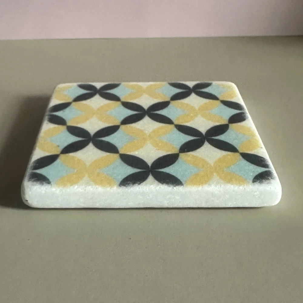 Greek Marble Coaster with Geographic Design